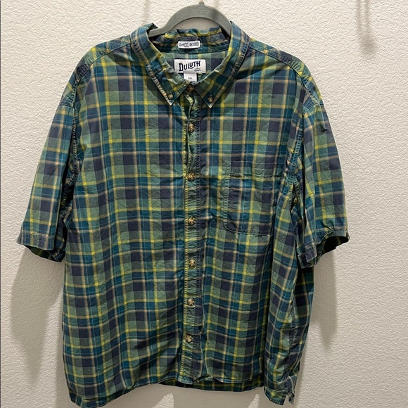Duluth Trading Co Men's Blue and Yellow Plaid Shirt - Picture 1 of 4